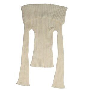 LOFT Ribbed Flare Sleeve Off The Shoulder Sweater in Whisper White